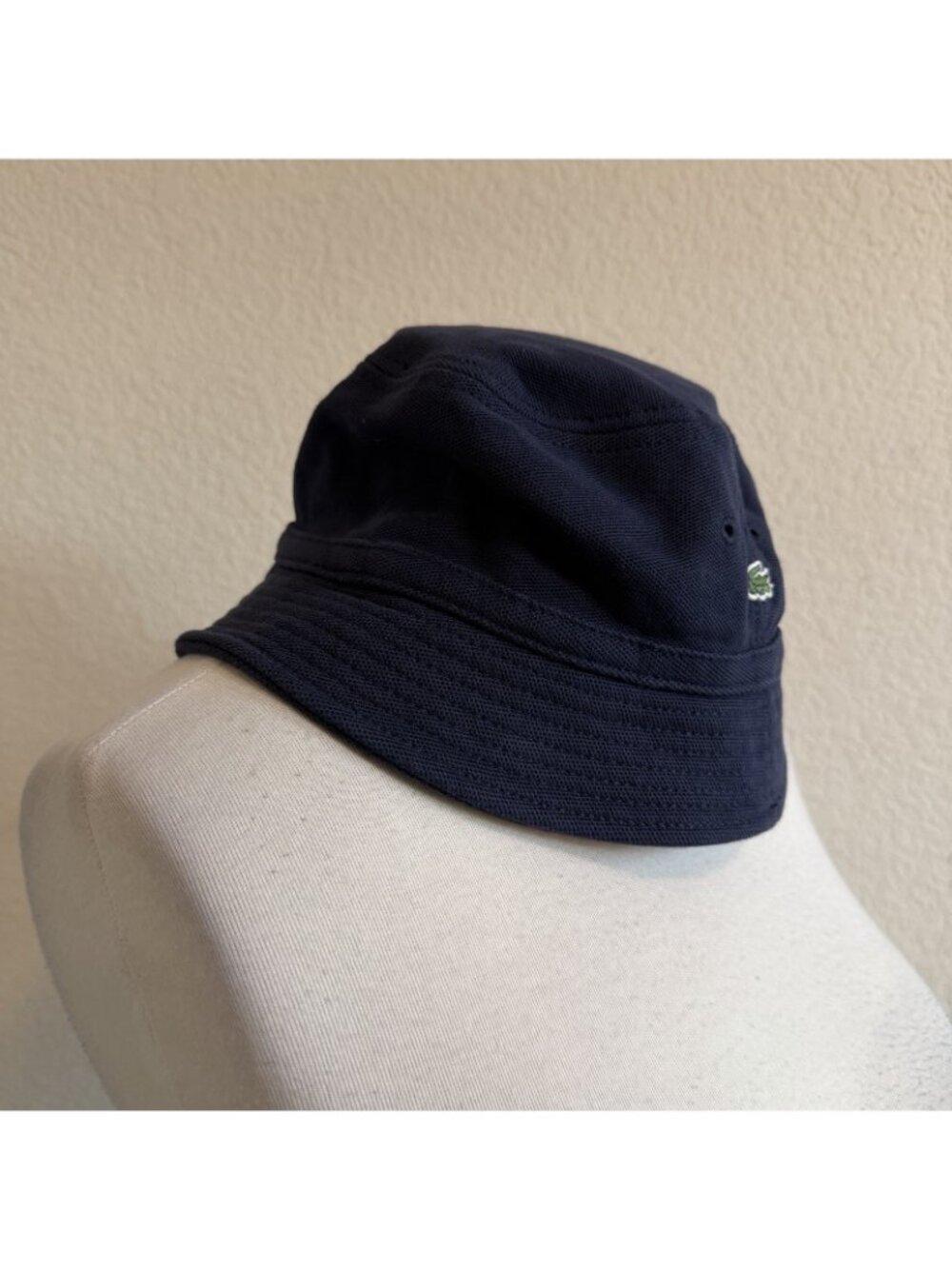 Lacoste Pique Bucket Hat Logo Cotton Navy Blue Y2K 90's Vintage-Style Womens M - Picture 3 of 12